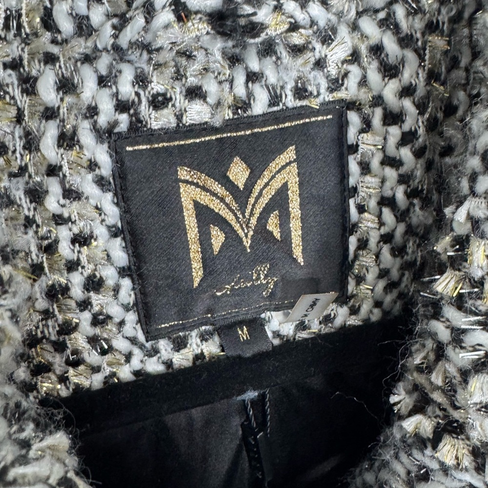 Milly Hayes Sequin Tweed Puffer Silver Women’s Medium - Picture 4 of 7